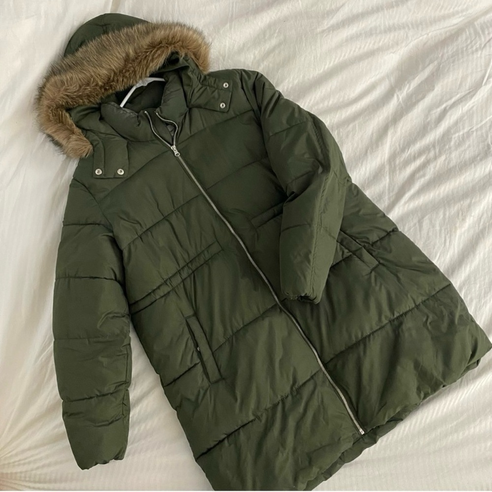 Old navy maternity olive green long frost free winter parka coat large